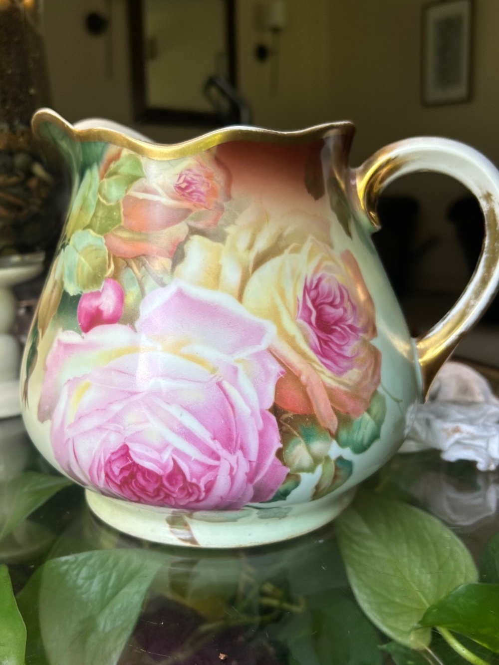 Antique Jaeger & Co.Bavaria Signed Hand Painted Rose Pitcher | Artist Signed |